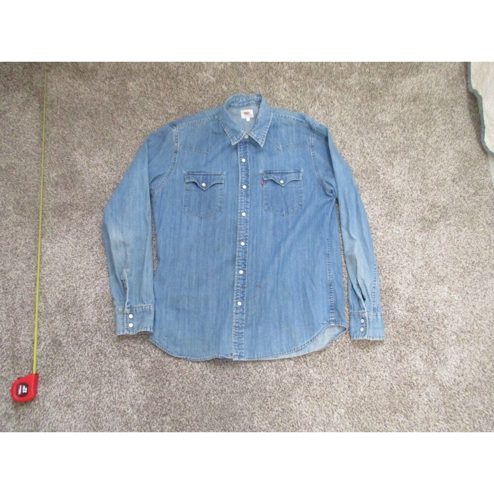 Levi's Shirt Mens Size L Pearl Snap Denim Western Standard Fit Light Wash Blue